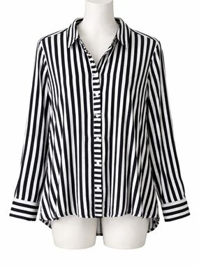 Jane Delancey Black & White Stripe Button Front Blouse XL